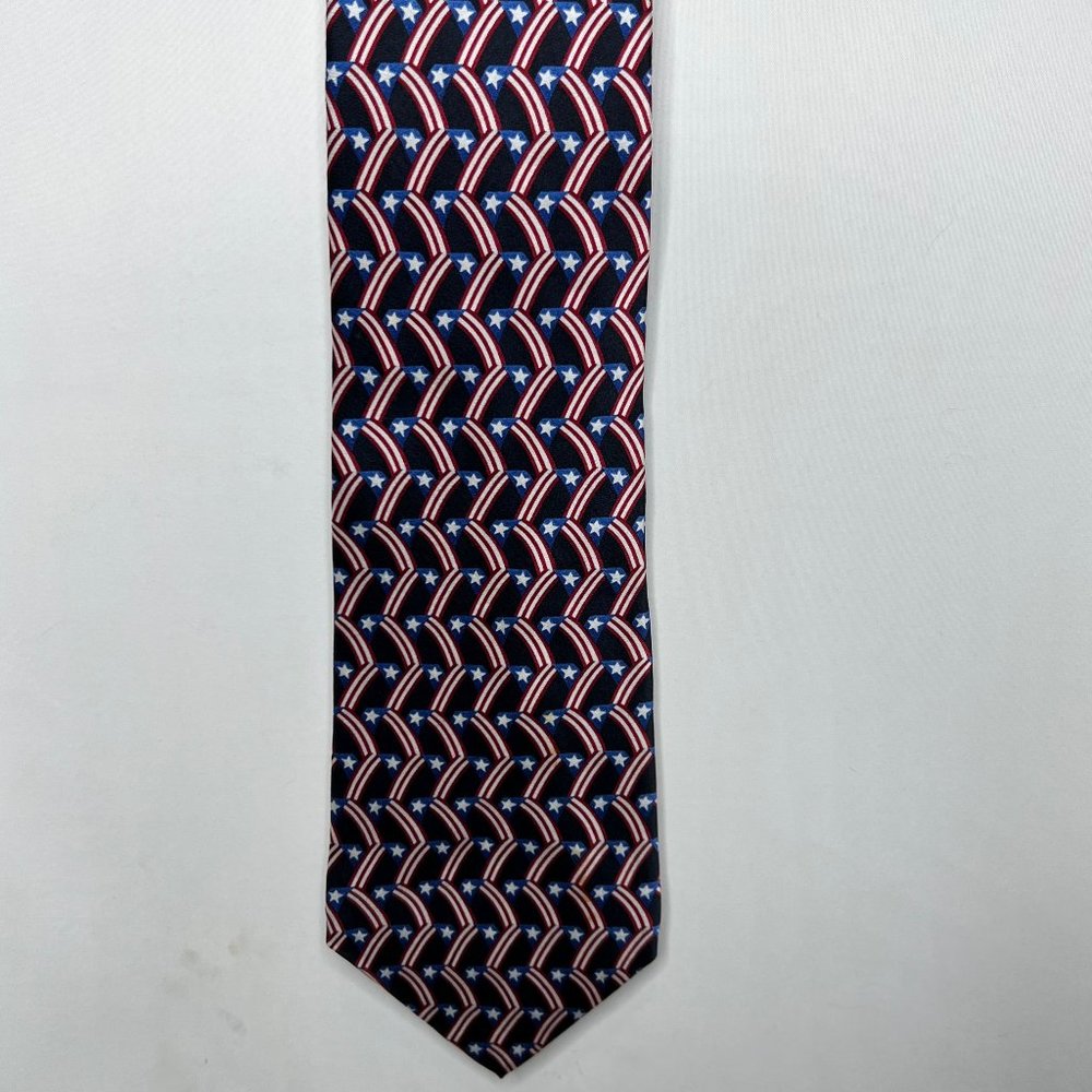 Stonehenge Men’s Necktie 3 ¾” Silk Red White Blue Stars & Stripes Patriotic Tie